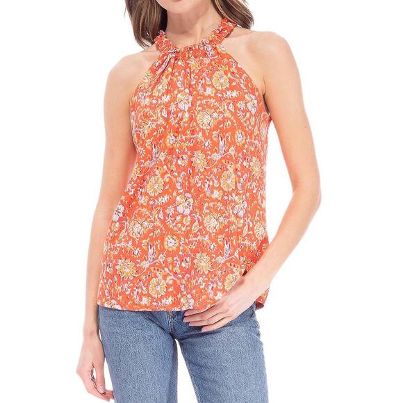 B Collection by Bobeau Tops - B Collection By Bobeau Floral Print Ruffle Neck Halter Top - Regular